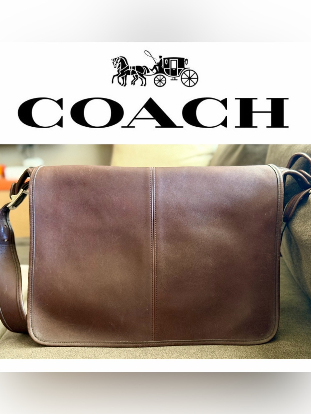 Coach Vintage 1998 Brown Glove Tanned Leather Messenger Bag Briefcase USA